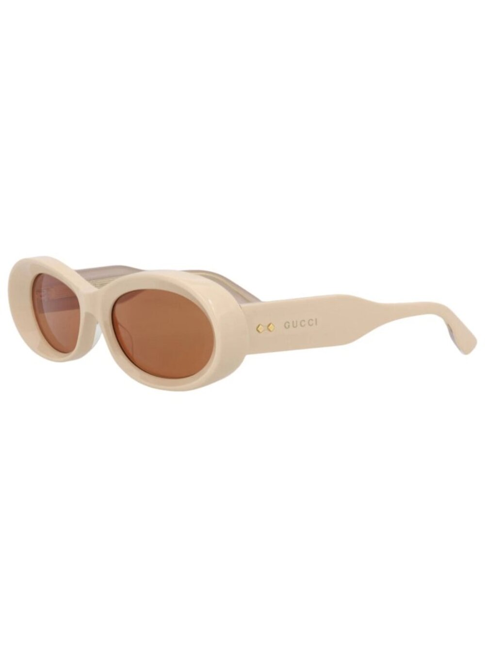 New Gucci Women's Sunglasses Round Oval Recycled Acetate Frame Beige Beige Brown